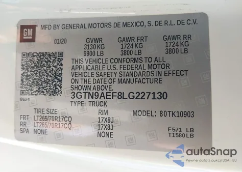2020 GMC Sierra 1500 4Wd Long Box from USA, damaged, VIN 3GTN9AEF8LG227130